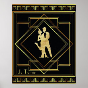 Je T'aime Art déco français années 20 noir et or