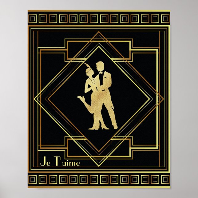 Je T'aime Art déco français années 20 noir et or (Devant)