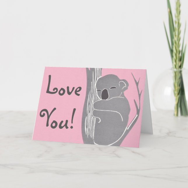 Je T'Aime ! Carte de voeux Koala rose couché (Devant)