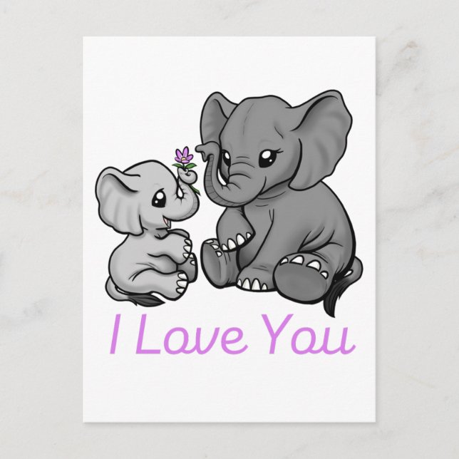 Je t'aime - carte éléphant (Devant)