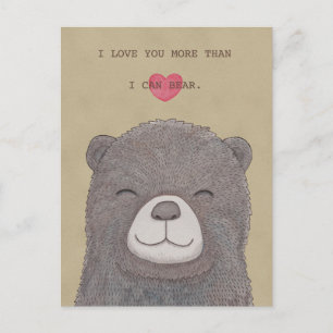 Je t'aime carte postale Cute Bear Love Heart Carte