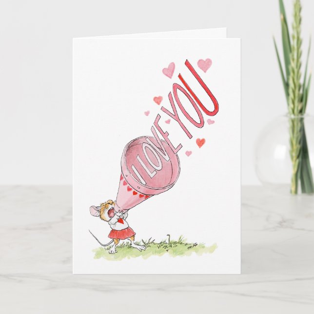 "Je t'aime !" Carte souris Megaphone (Devant)