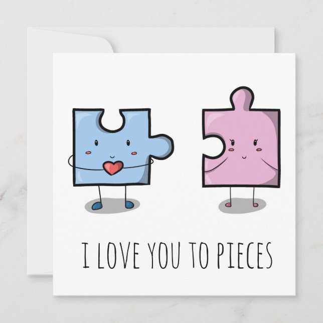 "Je t'aime en pièces" carte de valentines (Devant)