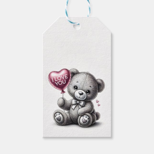 "Je t'aime" Étiquette pour un ours en peluche (Devant)