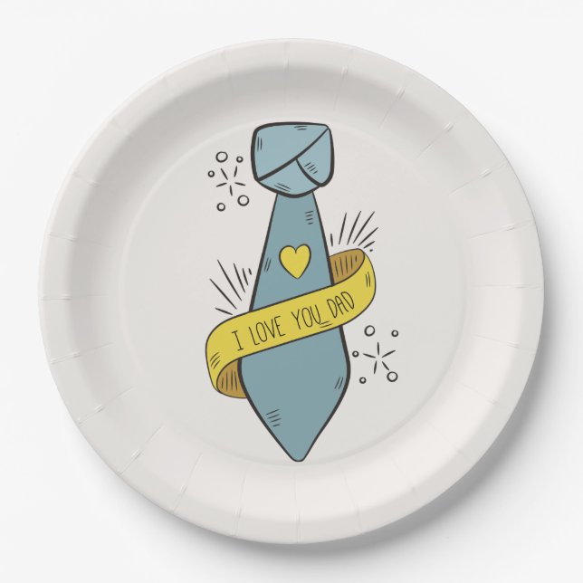 Je t'aime Fête des pères papa | Assiette en Papier (Devant)