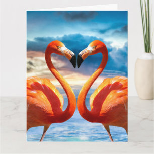 JE T'AIME FLAMANTS ROSES GRANDE CARTE DE SALUT