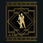 Je T'aime French Art Deco black and gold 20s Poster<br><div class="desc">Je T'aime French I love you slogan with black and gold style Art Deco theme geometric design of flappers from the 1920s roaring twenties era. Vintage style.</div>