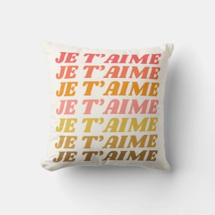 Je T'aime French Love Saying Retro Typography Throw Pillow
