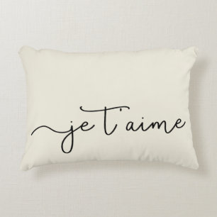 Je T'aime   French Typography Black on Ecru Decorative Pillow