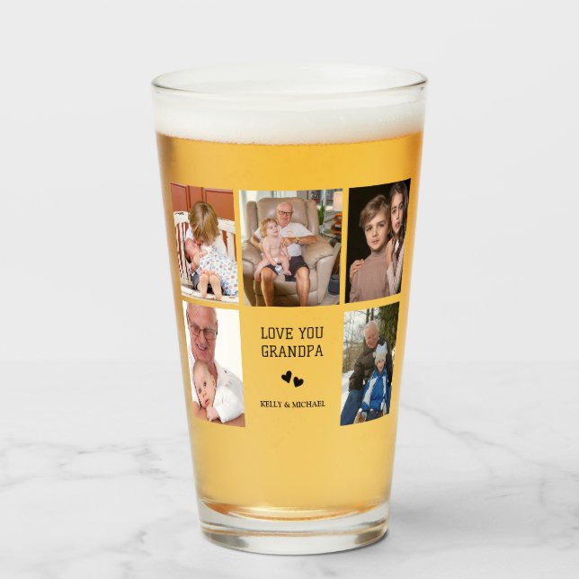 Je T'Aime, Grand-Père | Coupe de verre Collage pho (Devant (rempli))