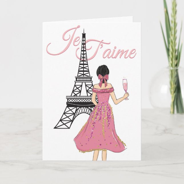Je T'aime I love You Eiffel Tower Valentine's Day Holiday Card (Front)