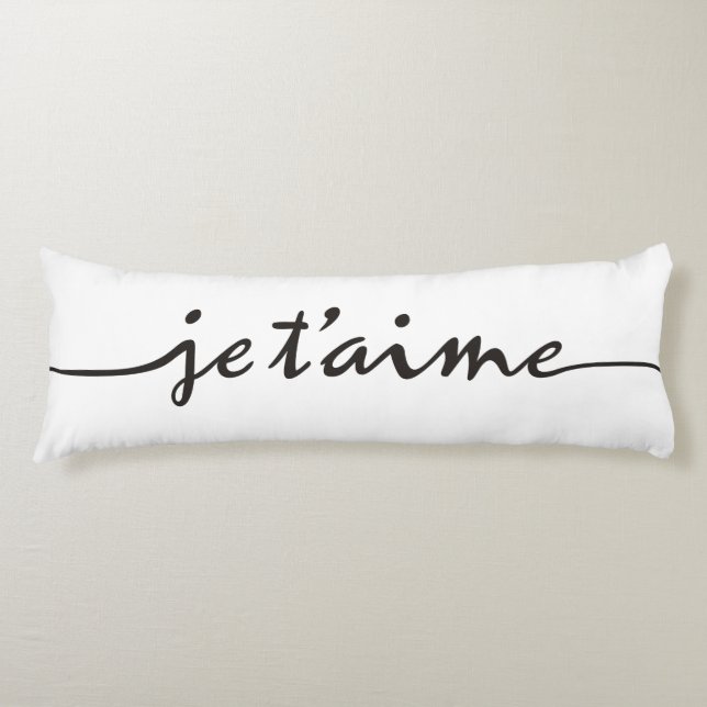 je t'aime - I love you in French - black Body Pillow (Front)