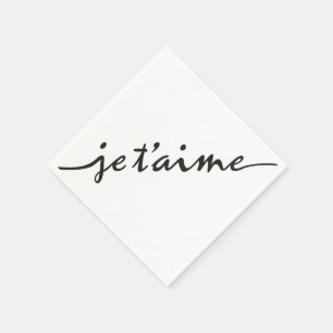 je t'aime - I love you in French - black Napkin