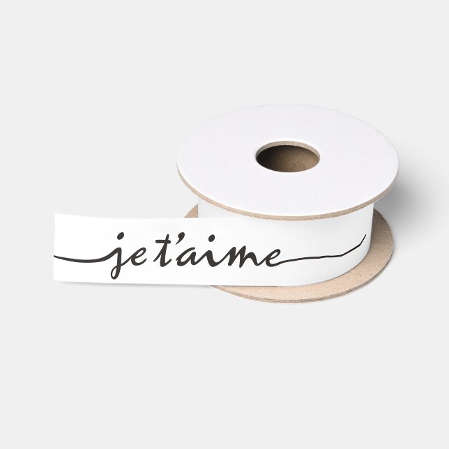 je t'aime - I love you in French - black Satin Ribbon (Spool)