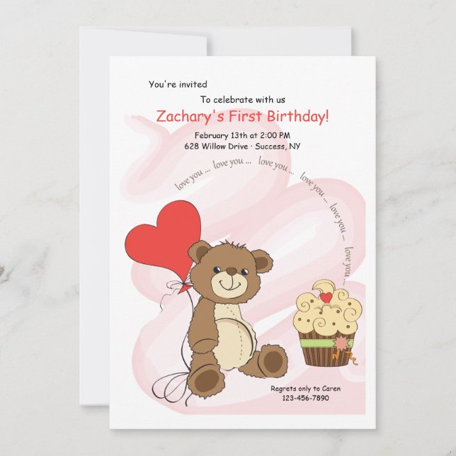Je t'aime Invitation pour le premier anniversaire (Devant)