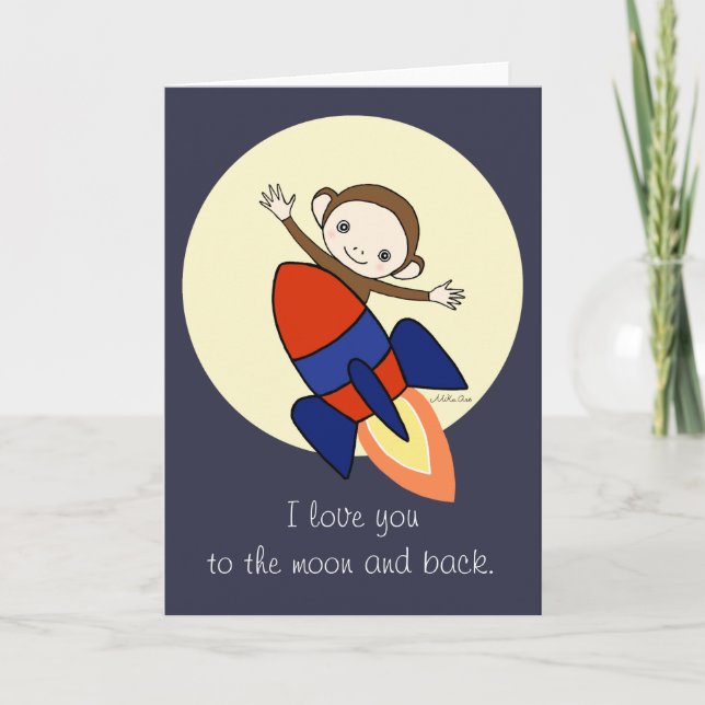 Je t'aime Lune et retour Carte d'Amour de Singe mi (Devant)