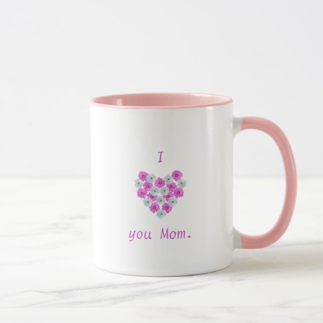 Je t'aime maman, les coeurs floraux tasses rose et (Droite)