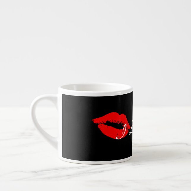 Je t'aime Red Lips Kiss Espresso Coffee Mug Cup (Gauche)