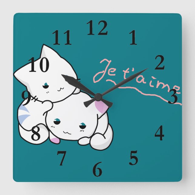 Je t'aime square wall clock (Front)
