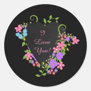 Je T'Aime ! Sticker Coeur noir et Fleurs