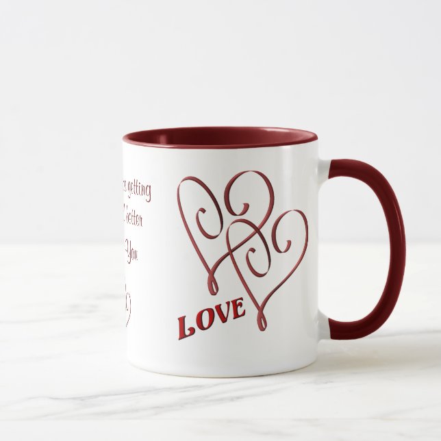 Je T'Aime Te Coeurs Rouges Coeurs Liés Mug Café (Droite)