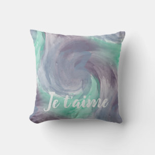 Je Taime Teal Lavender Abstract Throw Pillow