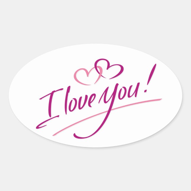 Je t'aime Texte Avec Coeurs - Sticker ovale (Devant)