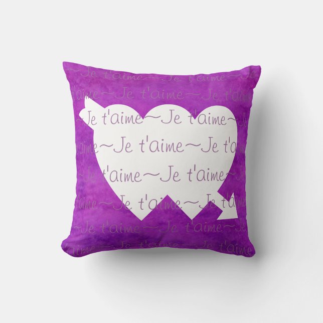 Je t'aime white HEARTS  PURPLE Throw Pillow (Front)