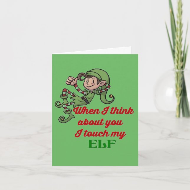 Je touche ma carte de note d'humour de Noël d'Elf (Devant)