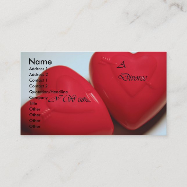 Je Veux Un Carte de visite De Coeurs De Divorce (Devant)
