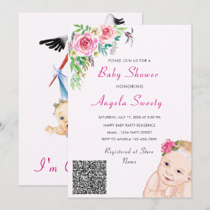 Je viens Stork Baby QR Code Douche Invitation