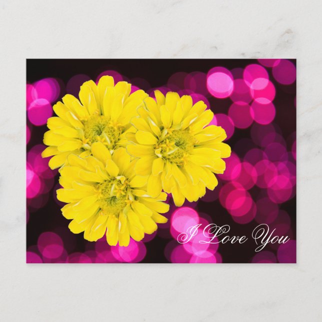 je vous aime carte postale de fleurs jaunes (Devant)