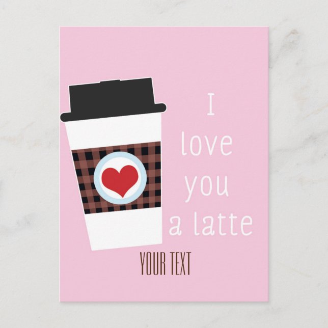 JE VOUS AIME UNE LATTE Valentines Day Coffee Carte (Devant)