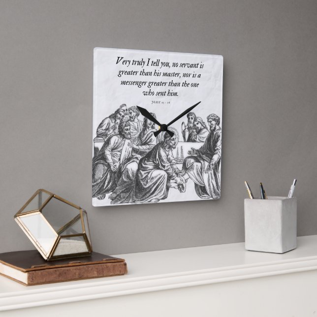 Jean 13:16 Bible chrétienne Jésus Horloge murale (Bureau)