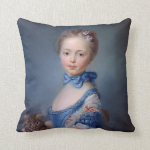 Jean-Baptiste Perronneau: Girl with Kitten Throw Pillow
