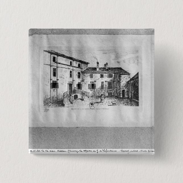 Jean de La Fontaine's  House at 2 Inch Square Button (Front)
