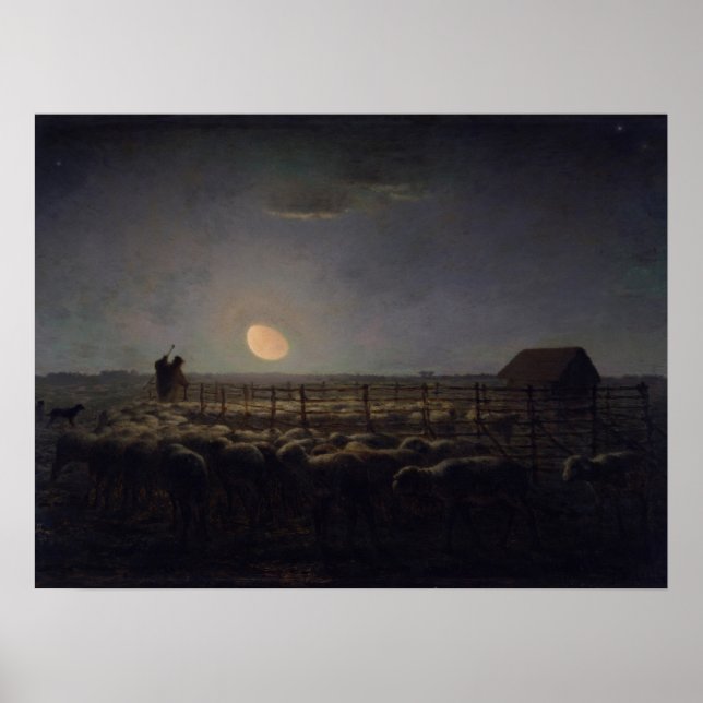 Jean-Francois Millet - Sheepfold, Moonlight 1860 Poster (Front)