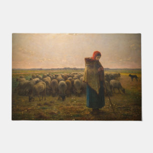 Jean-Francois Millet - Shepherdess and Flock 1863 Doormat