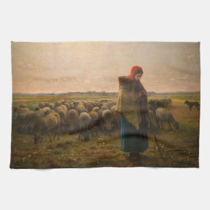Jean-Francois Millet - Shepherdess and Flock 1863 Kitchen Towel