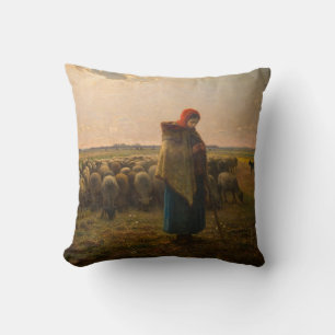 Jean-Francois Millet - Shepherdess and Flock 1863 Throw Pillow