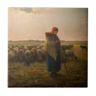 Jean-Francois Millet - Shepherdess and Flock 1863 Tile