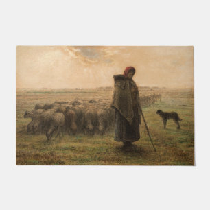 Jean-Francois Millet - Shepherdess and Flock 1865 Doormat