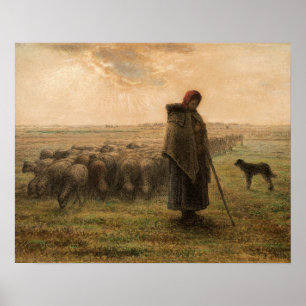 Jean-Francois Millet - Shepherdess and Flock 1865 Poster