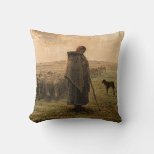 Jean-Francois Millet - Shepherdess and Flock 1865 Throw Pillow