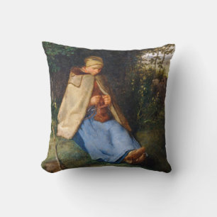 Jean-Francois Millet - The Knitter Throw Pillow
