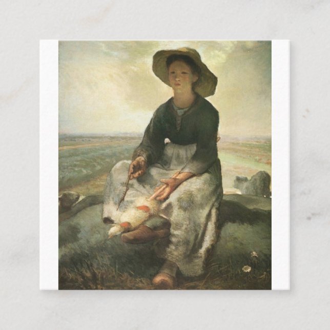 Jean Francois Millet - The Young Shepherdess Square Business Card (Front)