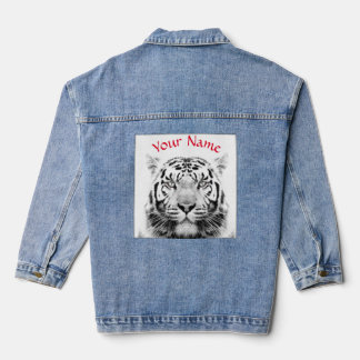 JEAN JACKET CUSTOM NAME BLACK AND WHITE TIGER
