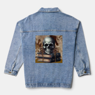 Jean Jacket with Skeleton & Books Gothic