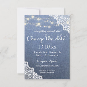 Jean Lace & String Lights- Change Date Small Save The Date
