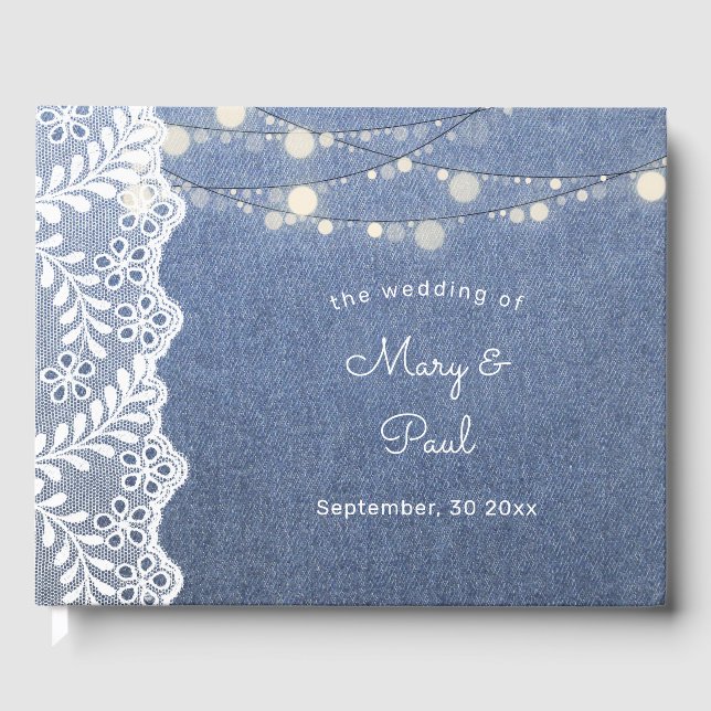 Jean Lace & String Lights Guest Book (Front)